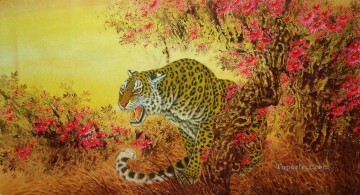  floral Pintura - tigre detrás de árboles florales